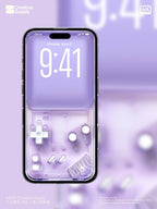 Purple Retro Gameboy Phone Wallpaper, Transparent Realistic game console circuit board Digital Art for Lock screen, Pastel y2k aesthetics