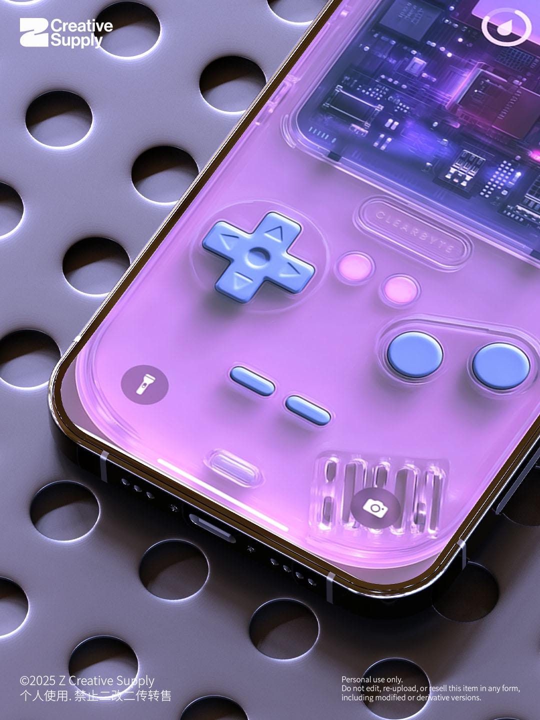 Purple Retro game console Wallpaper – Ultra-Realistic transparent Digital Art for Phone screen | Pastel  cute nostalgic gamer aesthetics