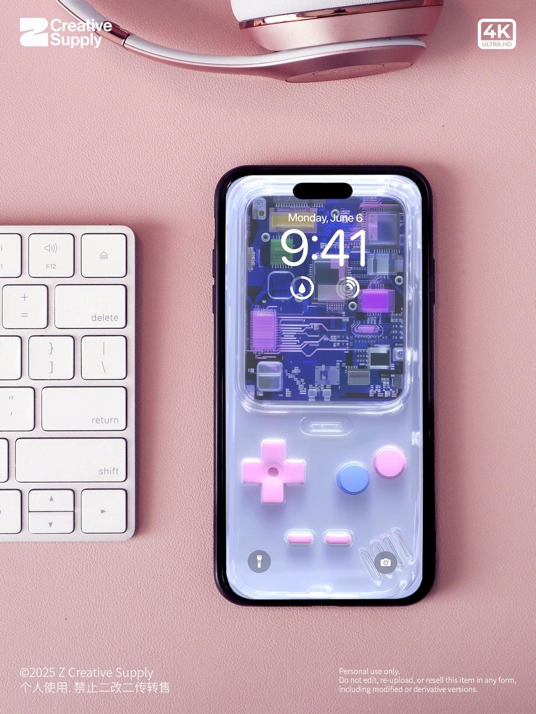 White retro Gameboy Phone Wallpaper Ultra-Realistic opaque Pink blue Y2k Digital Art for Phone screen | Cute girly gamer aesthetics