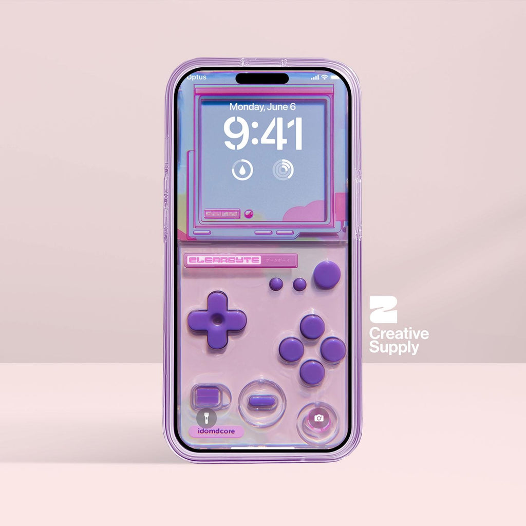 Retro Purple Gameboy Phone Wallpaper | Vaporwave Pastel Dreamy Aesthetic Y2K Lock Screen | Transparent Realistic Futurism Gamer Background