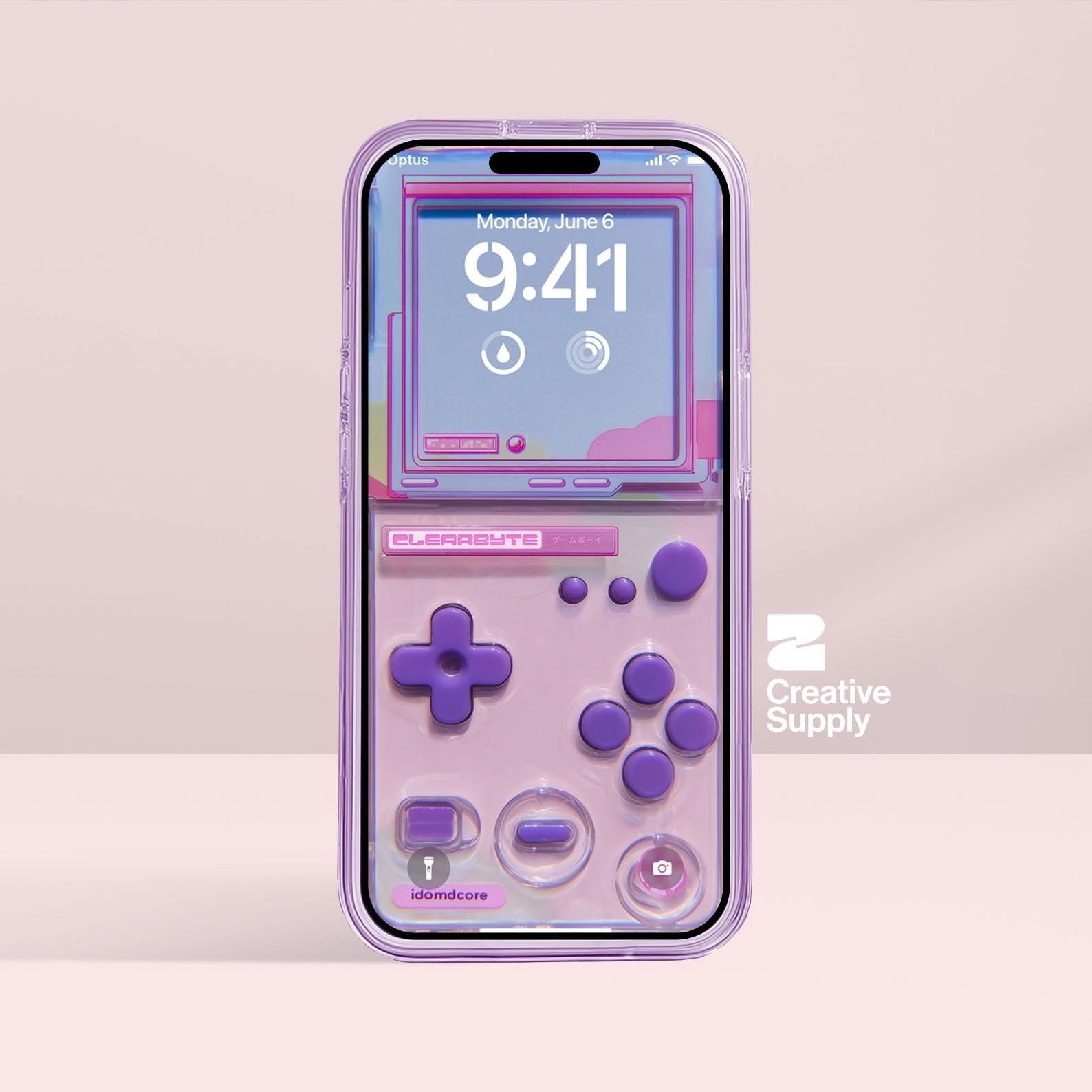 Retro Purple Gameboy Phone Wallpaper | Vaporwave Pastel Dreamy Aesthetic Y2K Lock Screen | Transparent Realistic Futurism Gamer Background