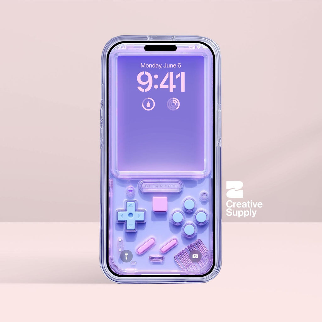 Pastel Purple retro Gameboy Phone Wallpaper Pixel Ultra-Realistic Transparent Y2k Digital Art for Phone screen | Cute girly gamer aesthetics
