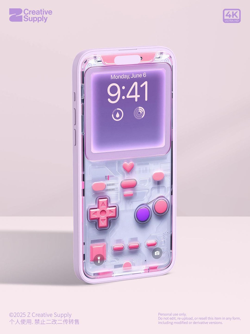 Pink Transparent Gameboy Wallpaper – Ultra-Realistic Retro lock phone screen | Pastel gamer aesthetic digital art