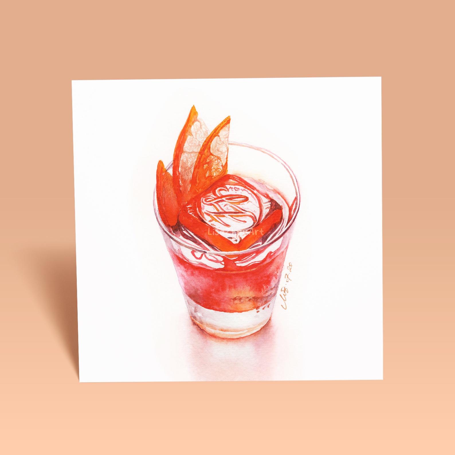 Negroni Cocktail Art Print 12x12cm