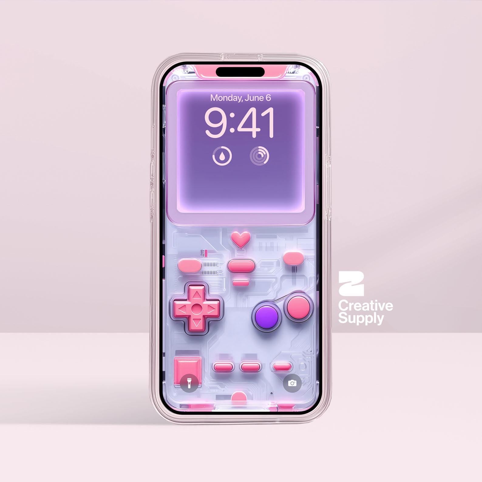 Pink Transparent Gameboy Wallpaper – Ultra-Realistic Retro lock phone screen | Pastel gamer aesthetic digital art