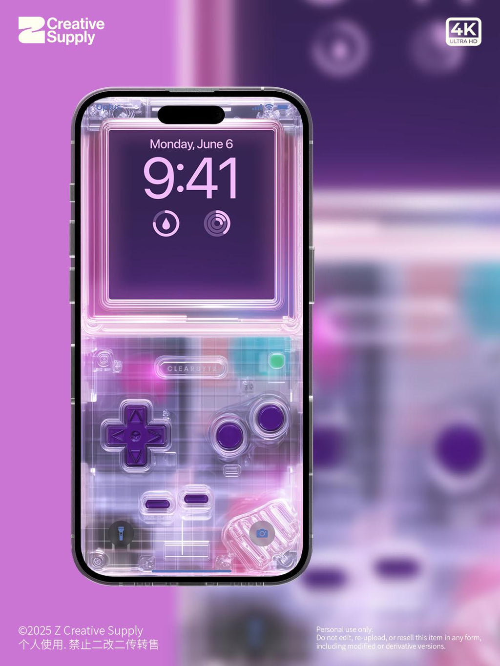Purple Retro game console Wallpaper – Ultra-Realistic transparent Digital Art for Phone screen | Pastel  cute nostalgic gamer aesthetics
