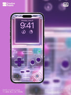Purple Retro game console Wallpaper – Ultra-Realistic transparent Digital Art for Phone screen | Pastel  cute nostalgic gamer aesthetics