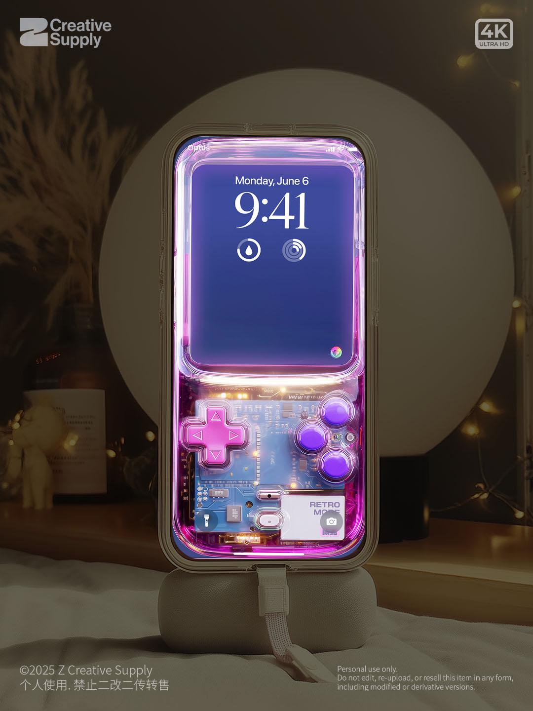 Pink Purple Retro game console Phone Wallpaper