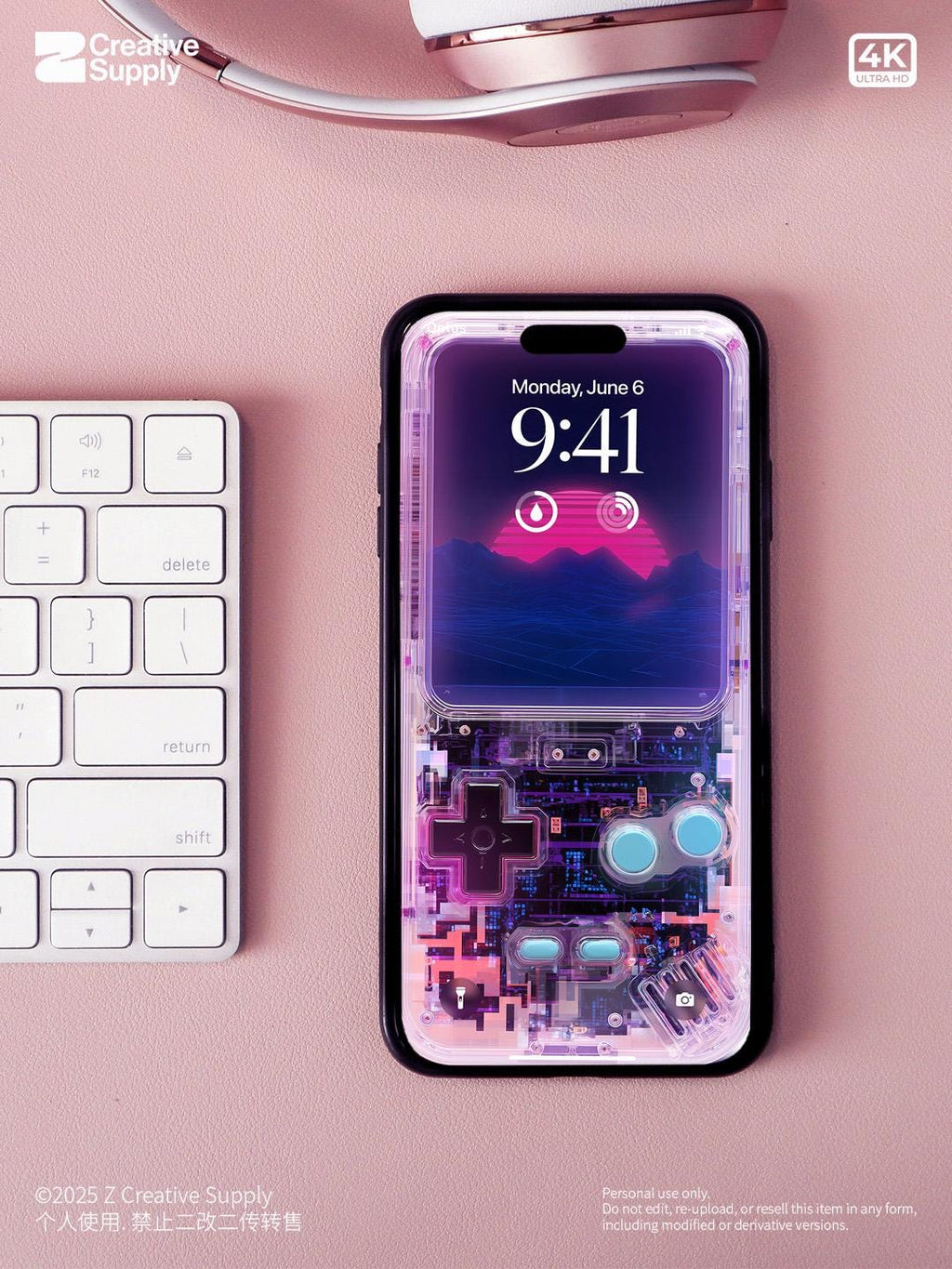 Purple Retro game console Wallpaper – Vaporwave transparent Digital Art for Phone screen | Pastel cute nostalgic Lo fi gamer aesthetics