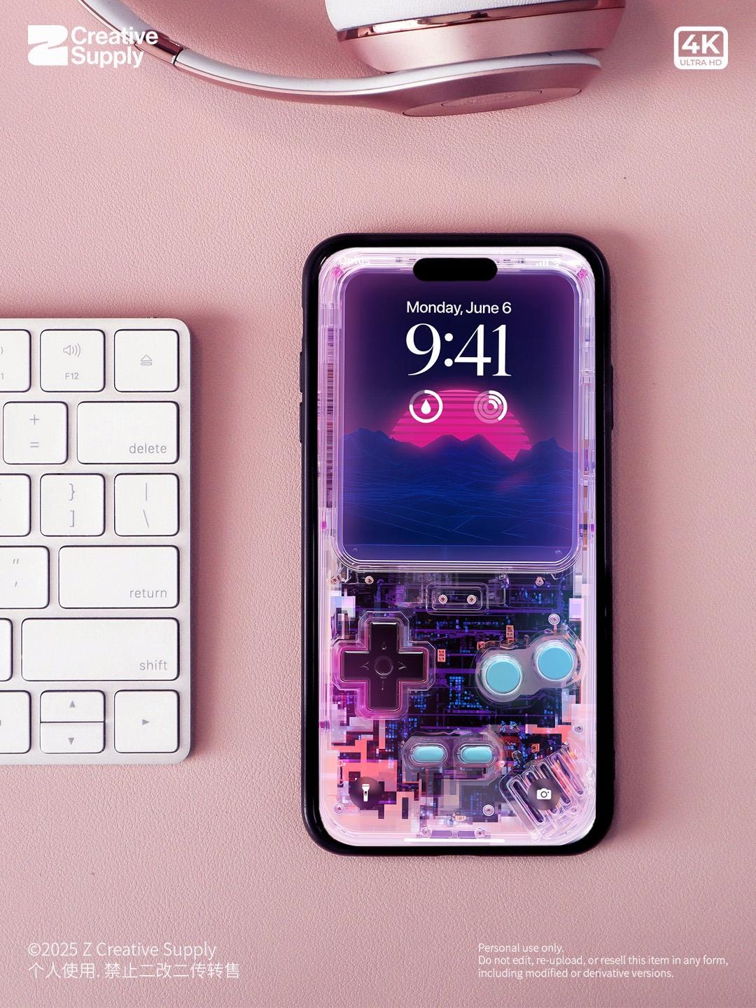 Purple Retro game console Wallpaper – Vaporwave transparent Digital Art for Phone screen | Pastel cute nostalgic Lo fi gamer aesthetics