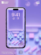 Pastel Purple retro Gameboy Phone Wallpaper Pixel Ultra-Realistic Transparent Y2k Digital Art for Phone screen | Cute girly gamer aesthetics