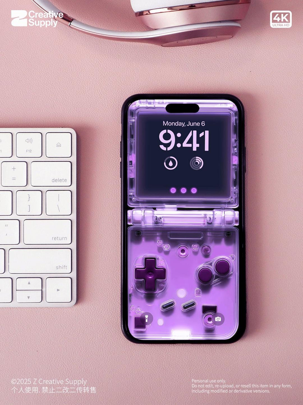 Purple Retro game console iPhone Wallpaper Ultra-Realistic transparent Digital Art for lock screen | Pastel  cute nostalgic gamer aesthetics