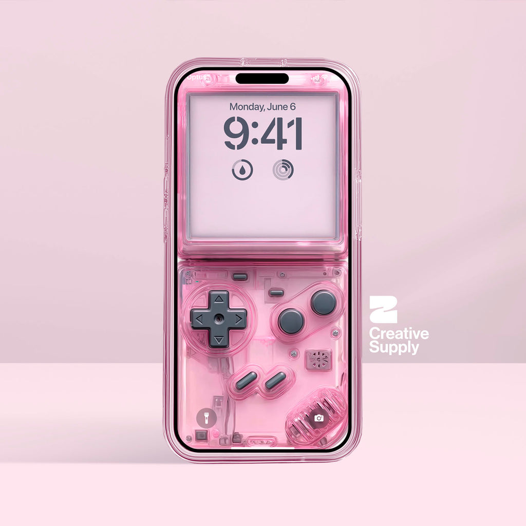 Pink grey fold style retro game console phone wallpaper