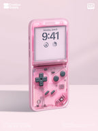 Pink grey fold style retro game console phone wallpaper