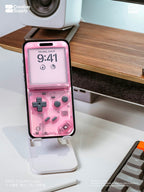 Pink grey fold style retro game console phone wallpaper