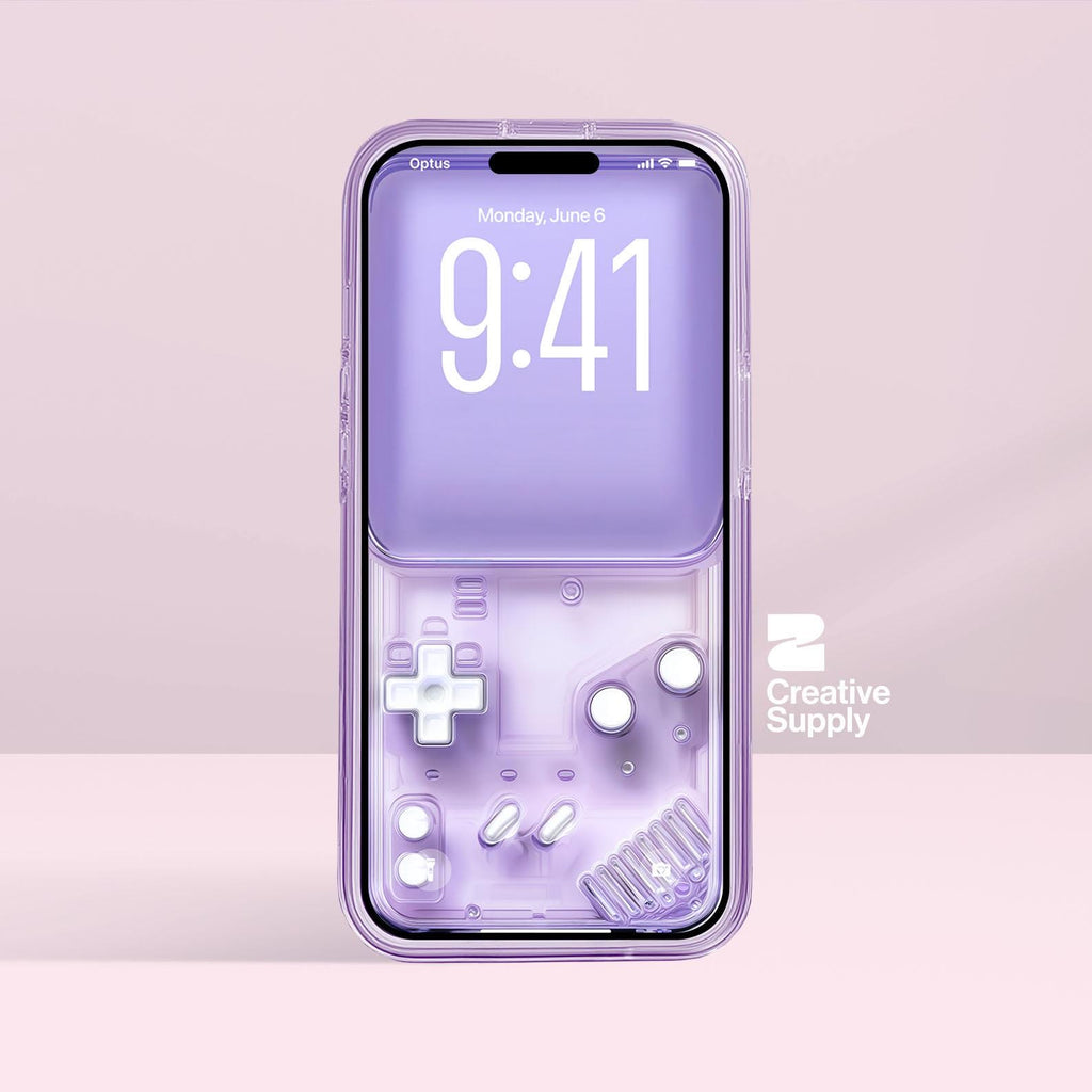 Purple Retro Gameboy Phone Wallpaper, Transparent Realistic game console circuit board Digital Art for Lock screen, Pastel y2k aesthetics