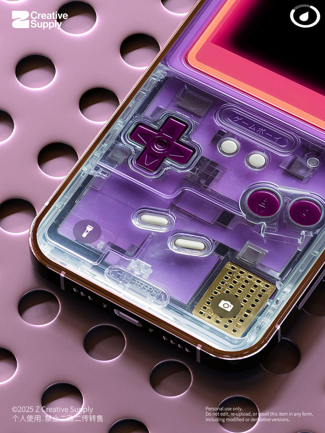 Purple Retro Transparent Game console Wallpaper Realistic Transparent gaming device Lock Screen Digital Art Pastel Y2k aesthetics Background
