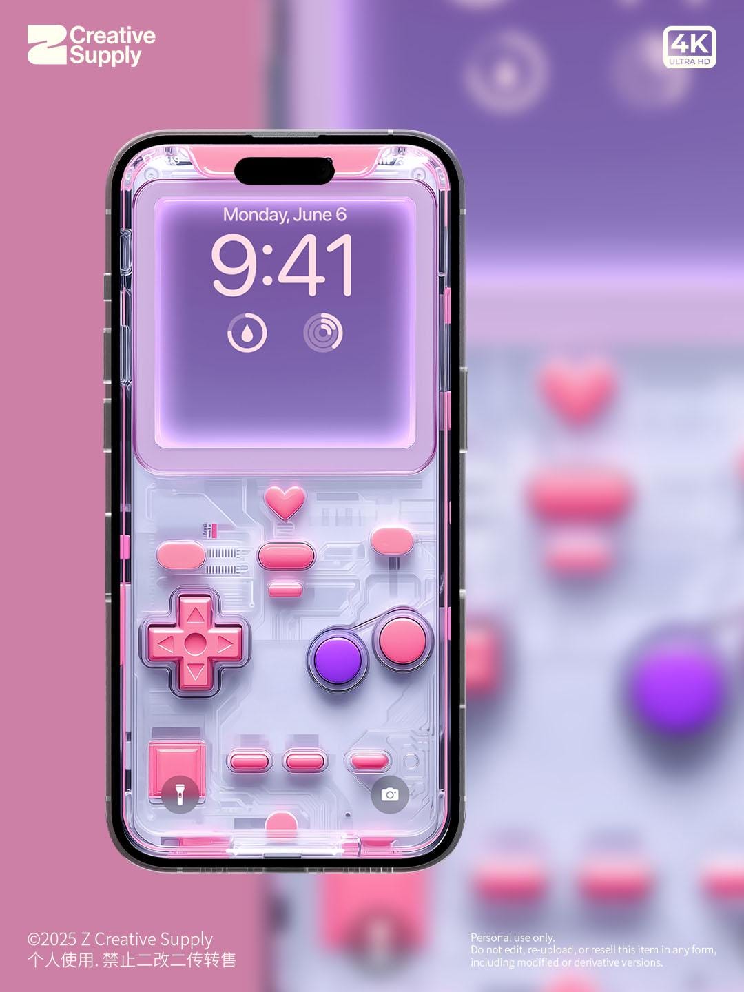Pink Transparent Gameboy Wallpaper – Ultra-Realistic Retro lock phone screen | Pastel gamer aesthetic digital art
