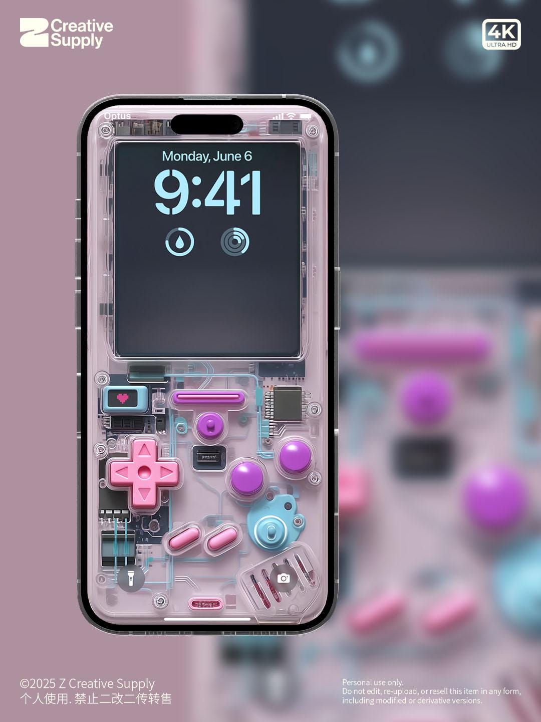 Pink purple retro Gameboy Phone Wallpaper Ultra-Realistic Transparent Y2k Digital Art for Phone screen | Pastel  gamer aesthetics