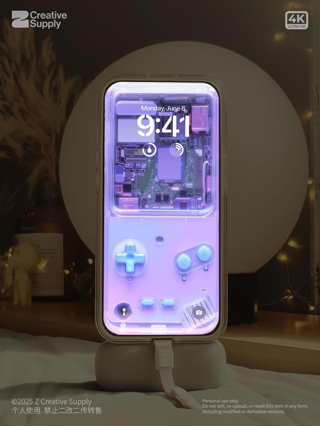 Purple Retro game console Wallpaper Realistic transparent Digital Art for Phone screen Gradient Pastel cute nostalgic gamer aesthetics