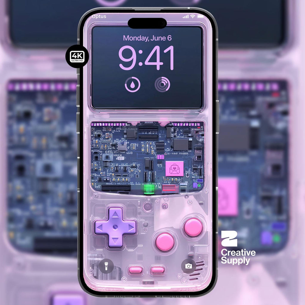 Pastel Gameboy Phone Wallpaper: Retro Circuit Board Art (Digital Download)
