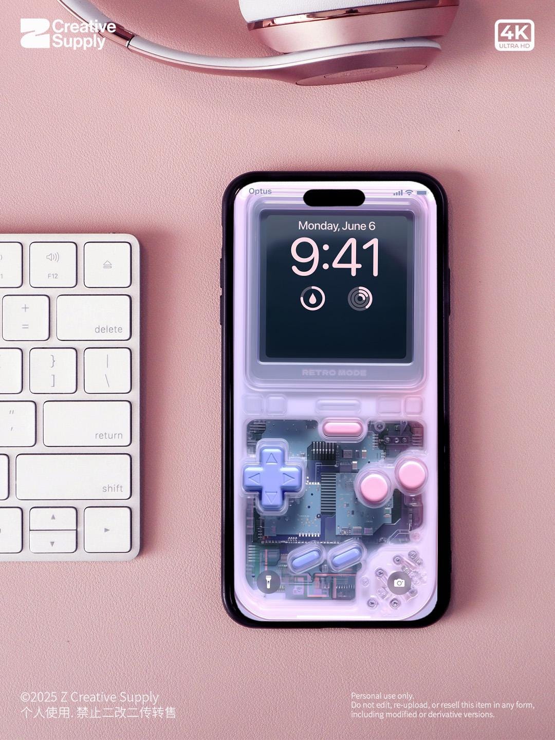 Pastel Pink Purple retro Gameboy Phone Wallpaper Ultra-Realistic Transparent Y2k Digital Art for Phone screen | Cute girly gamer aesthetics