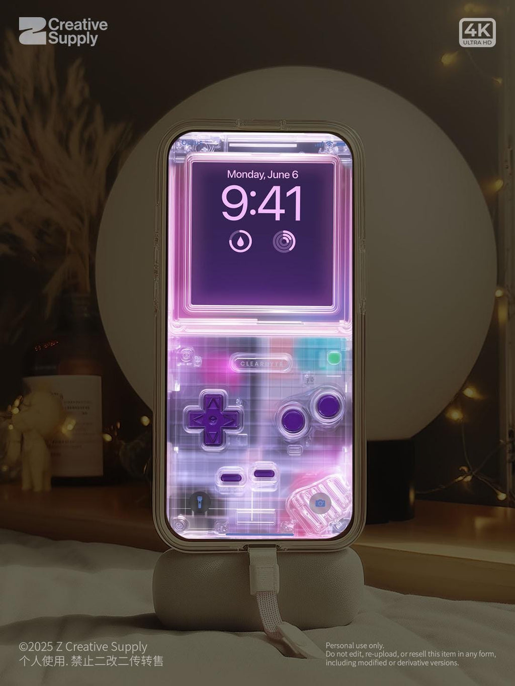 Purple Retro game console Wallpaper – Ultra-Realistic transparent Digital Art for Phone screen | Pastel  cute nostalgic gamer aesthetics