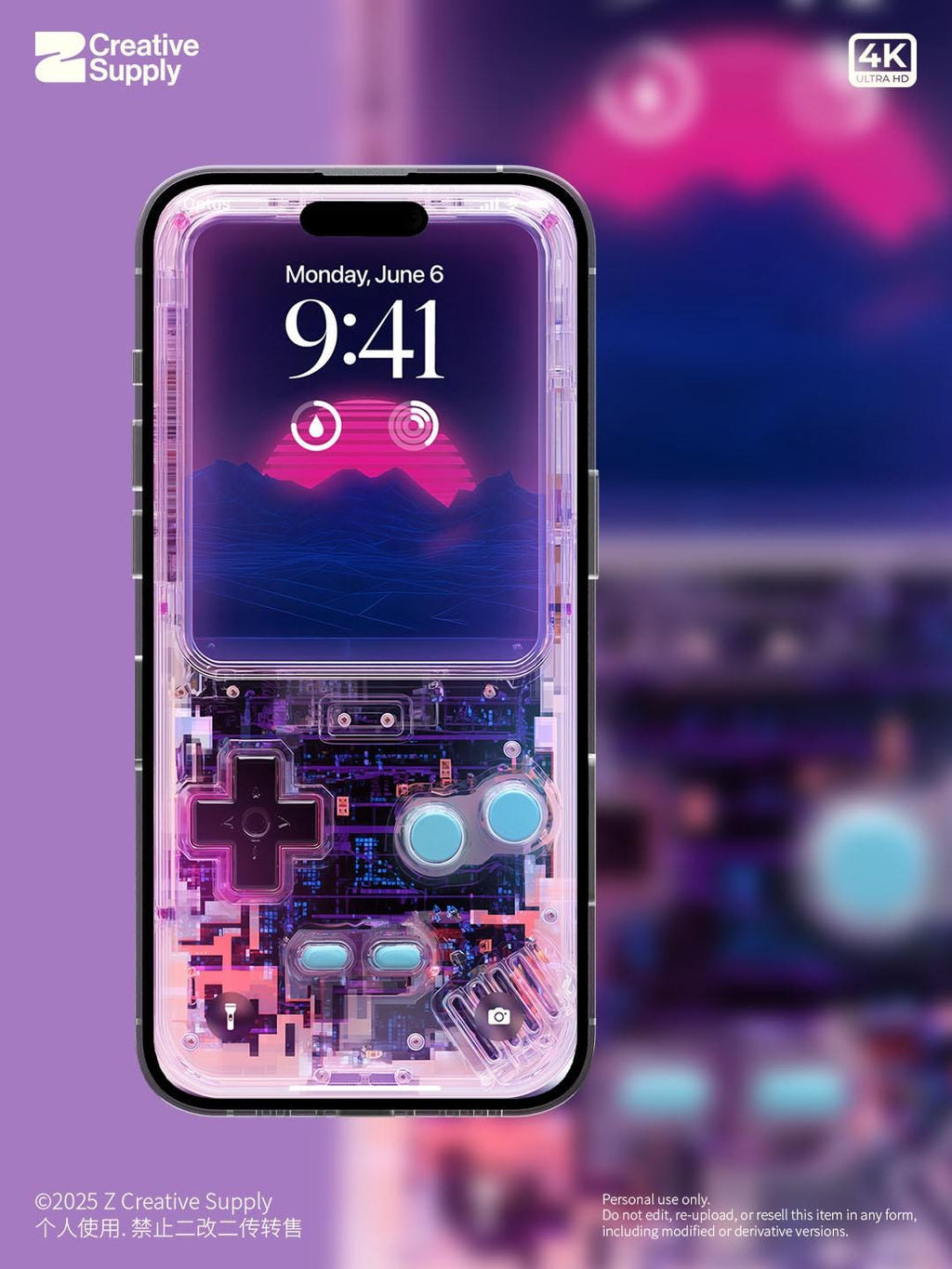 Purple Retro game console Wallpaper – Vaporwave transparent Digital Art for Phone screen | Pastel cute nostalgic Lo fi gamer aesthetics