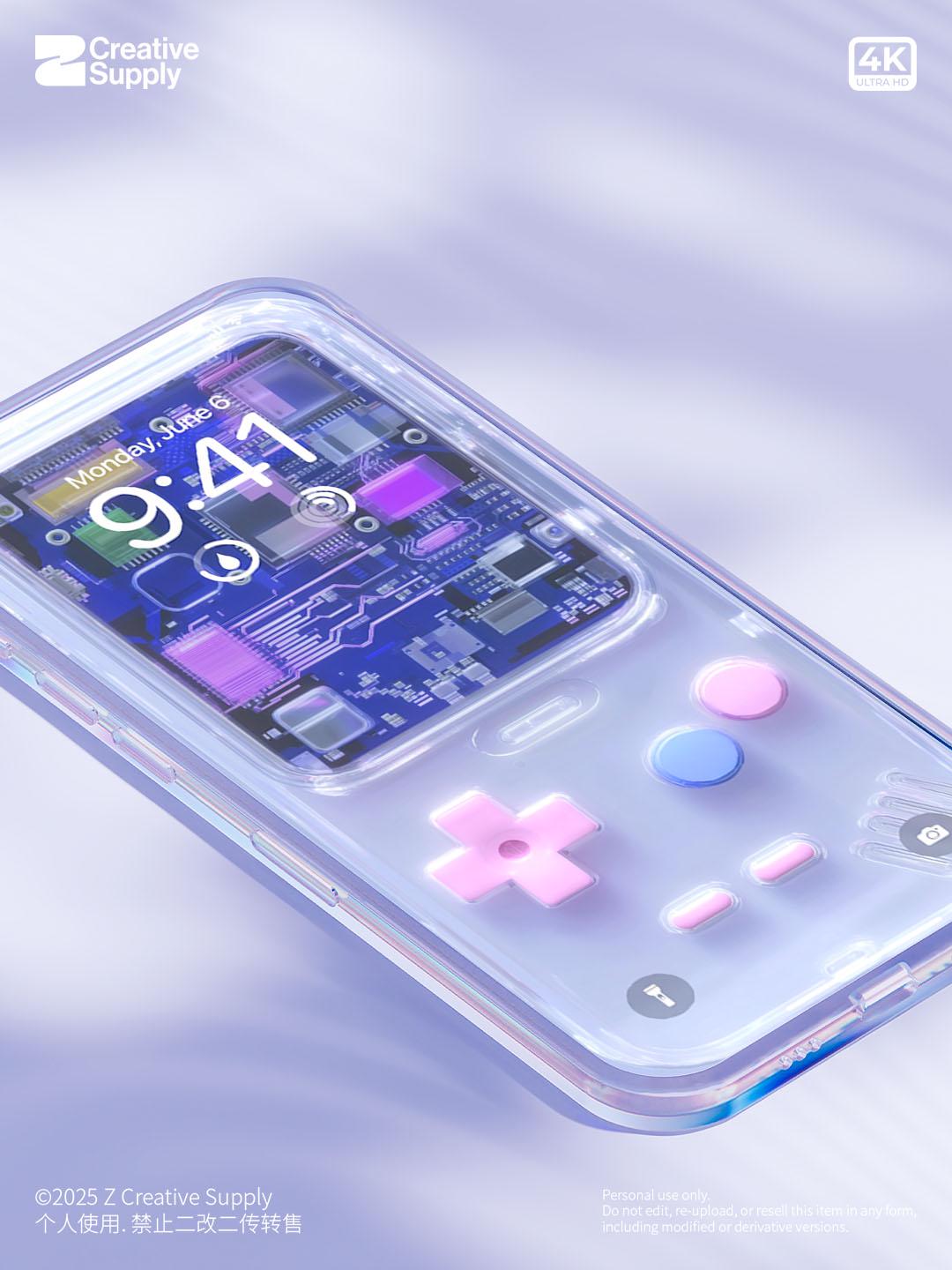 White retro Gameboy Phone Wallpaper Ultra-Realistic opaque Pink blue Y2k Digital Art for Phone screen | Cute girly gamer aesthetics