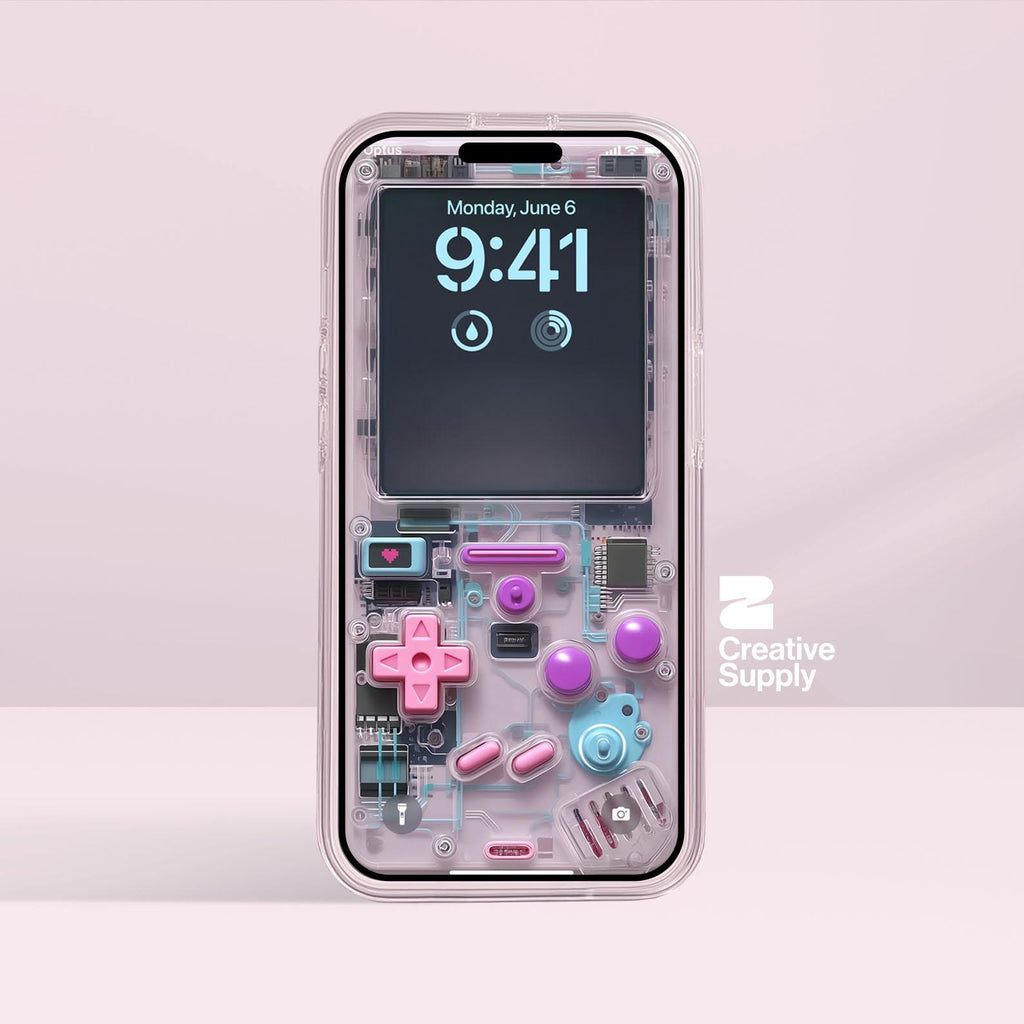 Pink purple retro Gameboy Phone Wallpaper Ultra-Realistic Transparent Y2k Digital Art for Phone screen | Pastel  gamer aesthetics