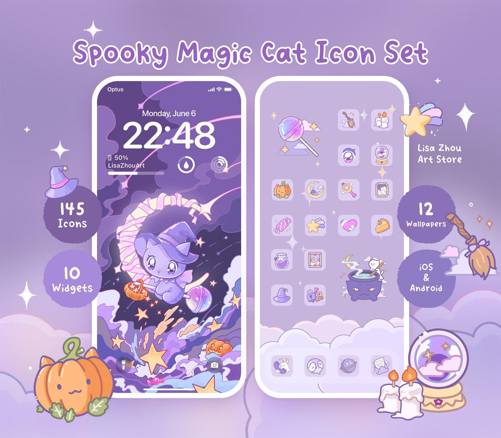 Spooky Magic Cat Icon Pack