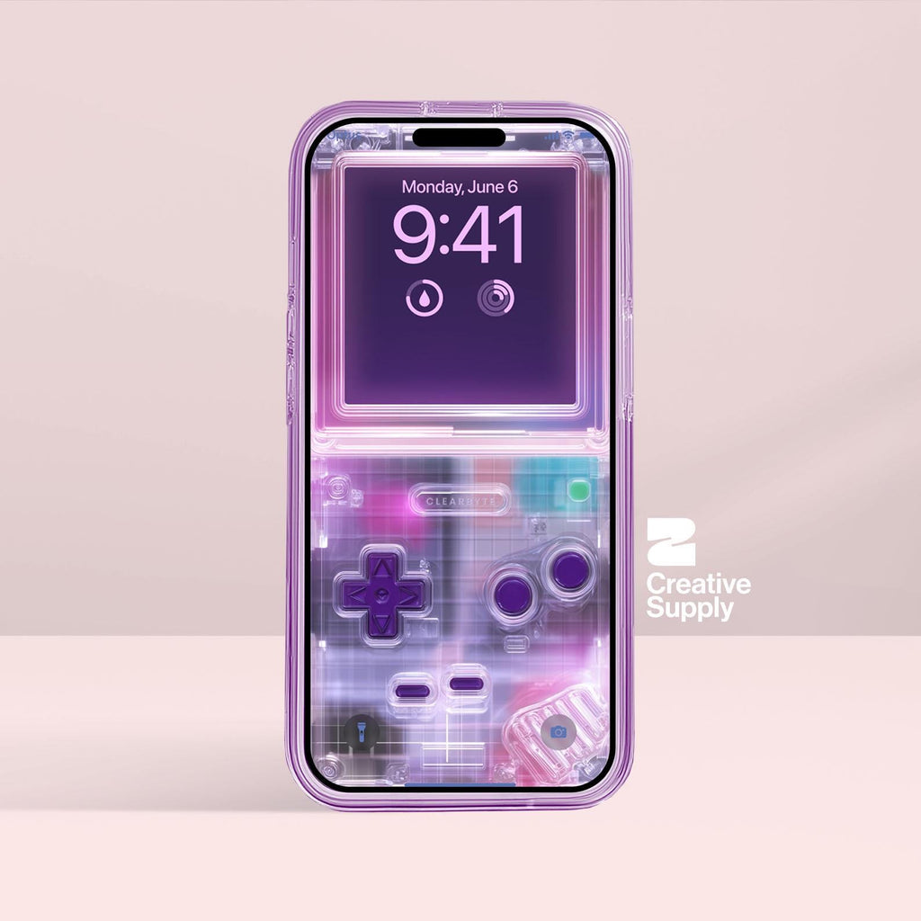 Purple Retro game console Wallpaper – Ultra-Realistic transparent Digital Art for Phone screen | Pastel  cute nostalgic gamer aesthetics