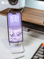 Purple Retro Gameboy Phone Wallpaper, Transparent Realistic game console circuit board Digital Art for Lock screen, Pastel y2k aesthetics