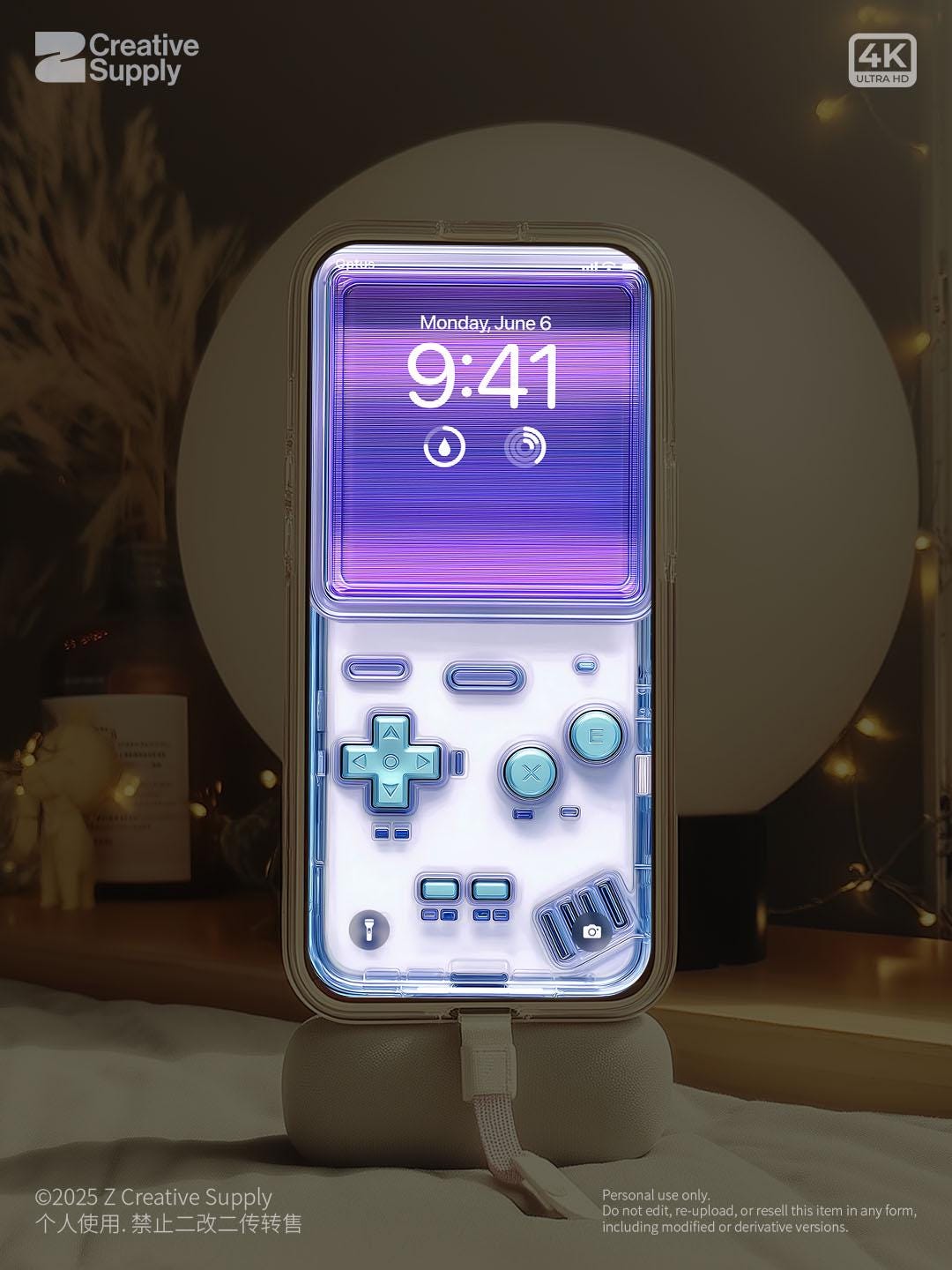 White retro game console Phone Wallpaper Ultra-Realistic purple glitch Y2k Digital Art for Phone screen | Pixel vaporwave gamer aesthetics