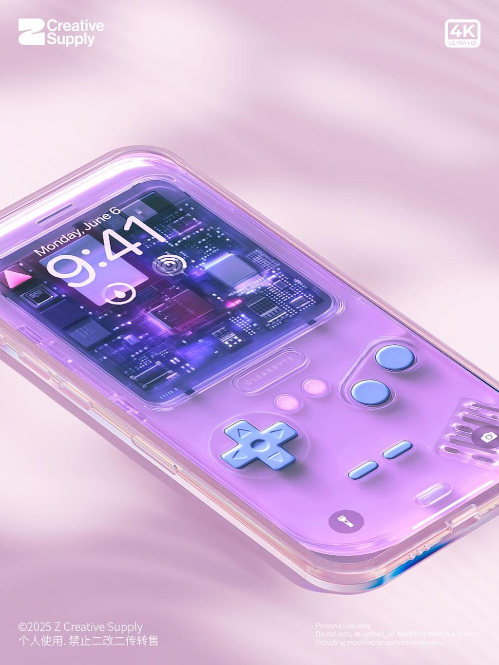 Purple Retro game console Wallpaper – Ultra-Realistic transparent Digital Art for Phone screen | Pastel  cute nostalgic gamer aesthetics