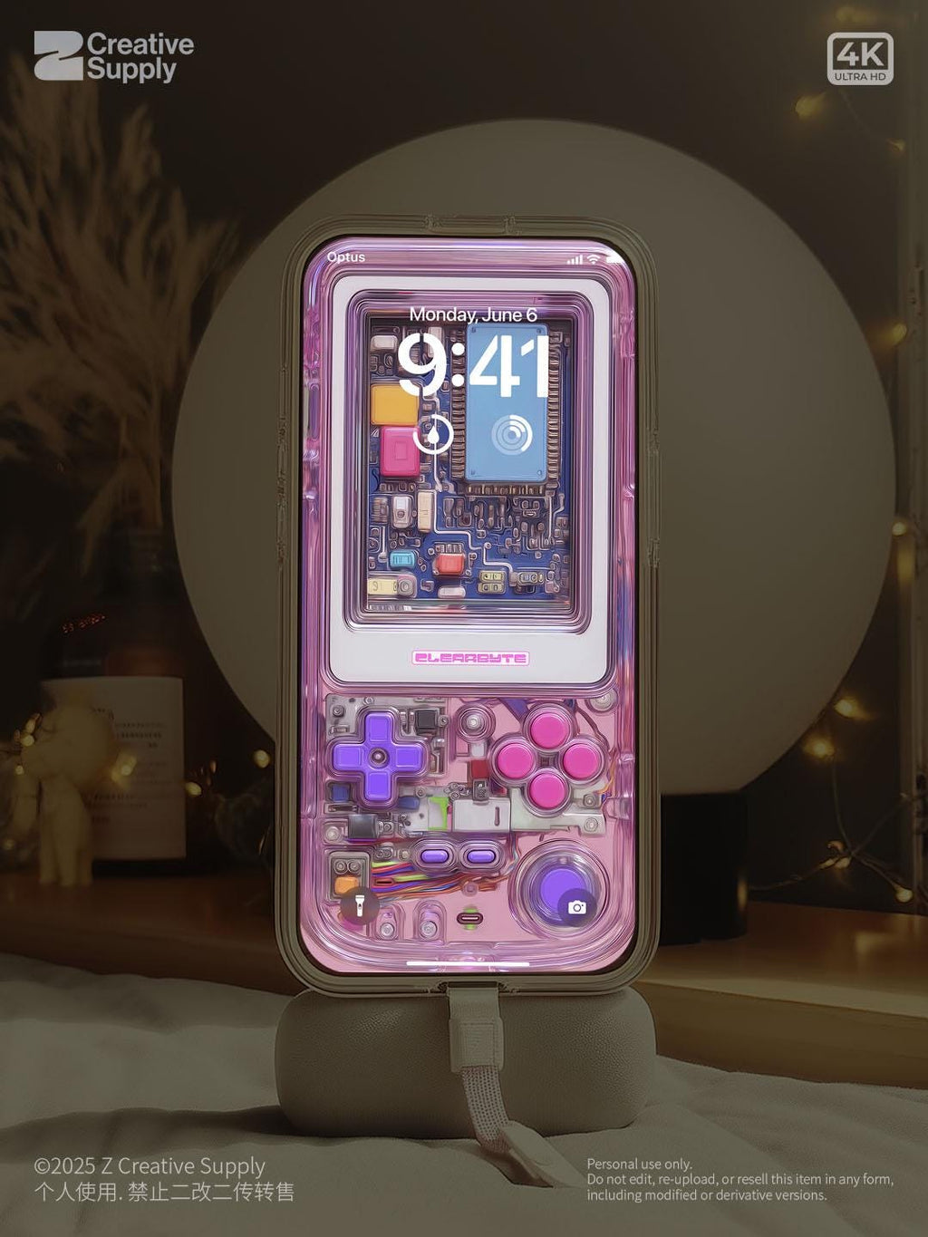 Pink Retro Gameboy Phone Wallpaper,  Transparent Realistic game console circuit board Digital Art for Lock screen,Pastel y2k aesthetics