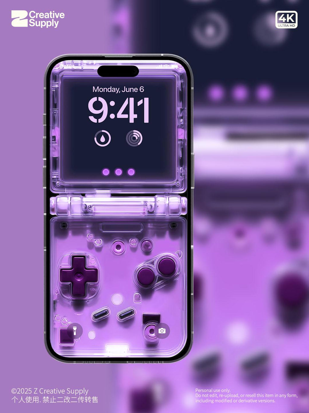 Purple Retro game console iPhone Wallpaper Ultra-Realistic transparent Digital Art for lock screen | Pastel  cute nostalgic gamer aesthetics