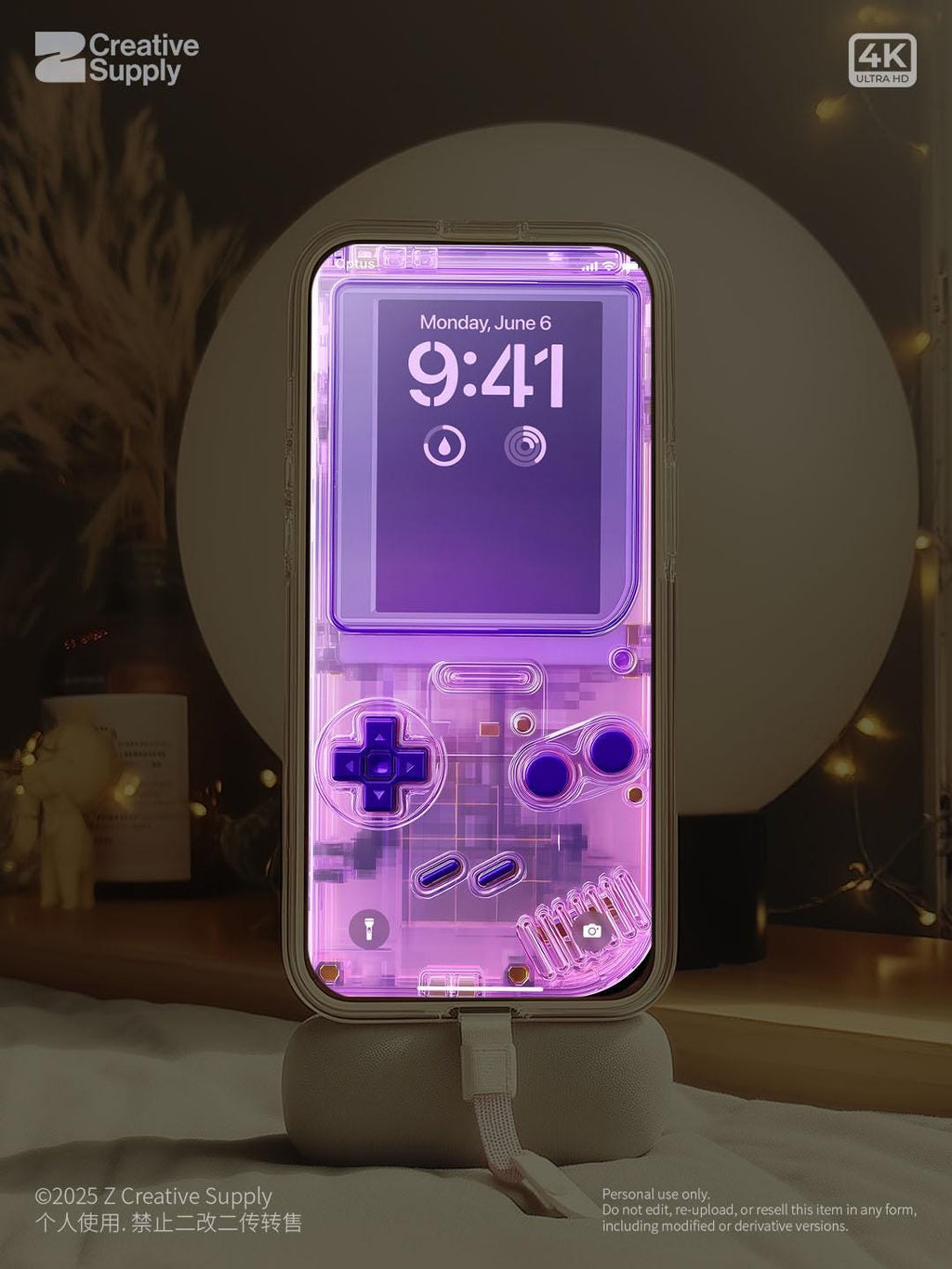 Purple Retro game console Wallpaper – Ultra-Realistic transparent Digital Art for Phone screen | Pastel  cute nostalgic gamer aesthetics