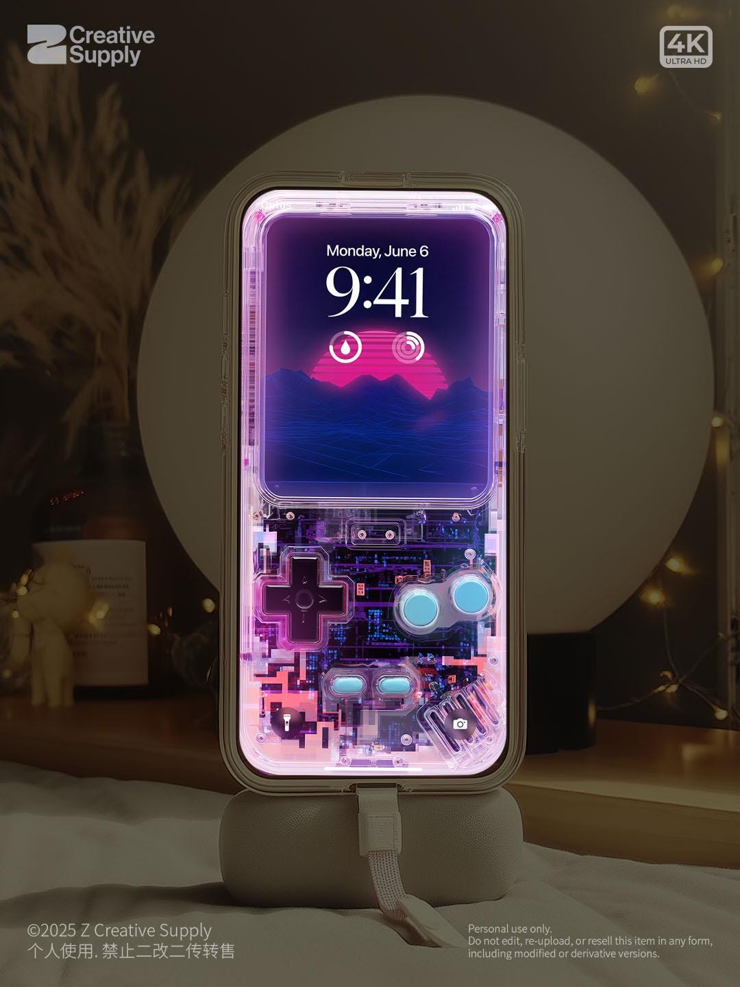 Purple Retro game console Wallpaper – Vaporwave transparent Digital Art for Phone screen | Pastel cute nostalgic Lo fi gamer aesthetics