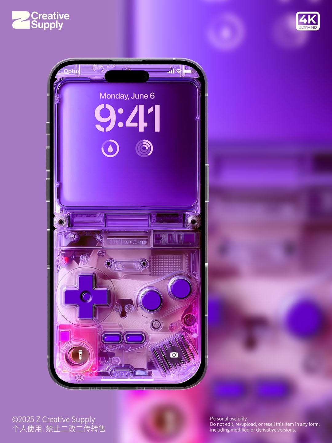 Purple Retro game console iPhone Wallpaper Ultra-Realistic transparent Digital Art for lock screen | Pastel  cute nostalgic gamer aesthetics