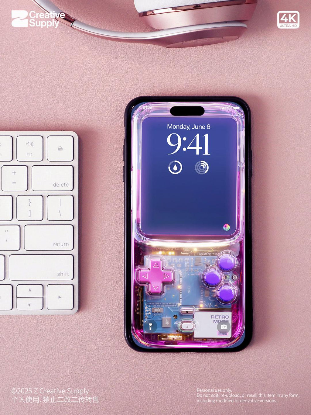 Pink Purple Retro game console Phone Wallpaper