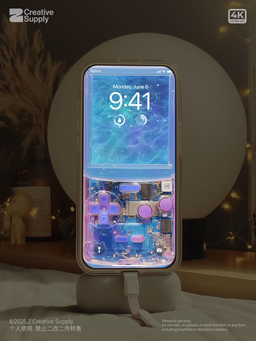 Purple Game Console iPhone Wallpaper: Retro Ocean Theme (Digital Download