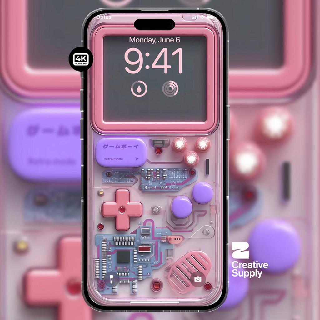 Pastel Gameboy Phone Wallpaper: Retro Circuit Board Art (Digital Download)