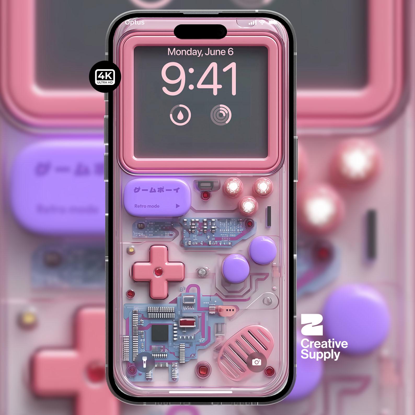 Pastel Gameboy Phone Wallpaper: Retro Circuit Board Art (Digital Download)