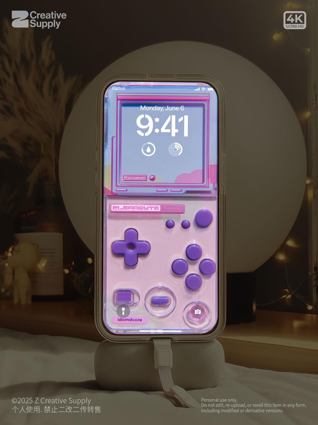 Retro Purple Gameboy Phone Wallpaper | Vaporwave Pastel Dreamy Aesthetic Y2K Lock Screen | Transparent Realistic Futurism Gamer Background
