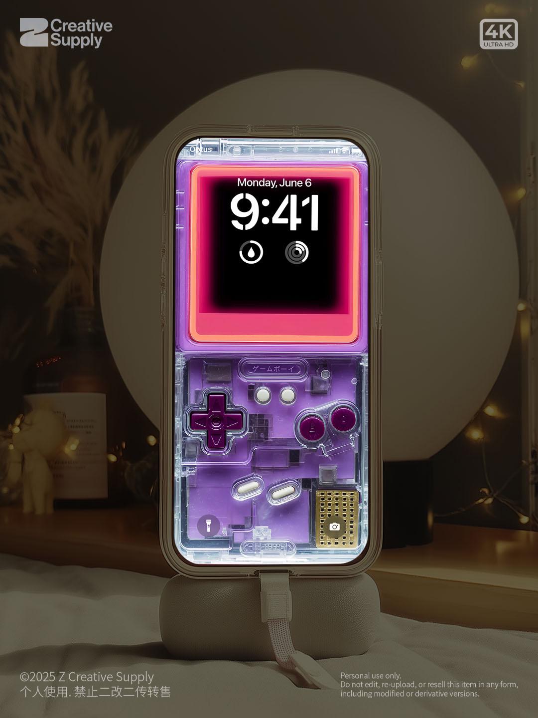 Purple Retro Transparent Game console Wallpaper Realistic Transparent gaming device Lock Screen Digital Art Pastel Y2k aesthetics Background