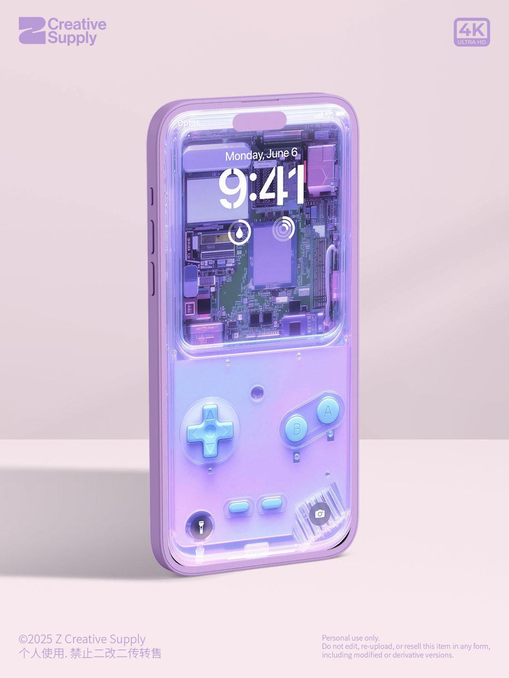 Purple Retro game console Wallpaper Realistic transparent Digital Art for Phone screen Gradient Pastel cute nostalgic gamer aesthetics