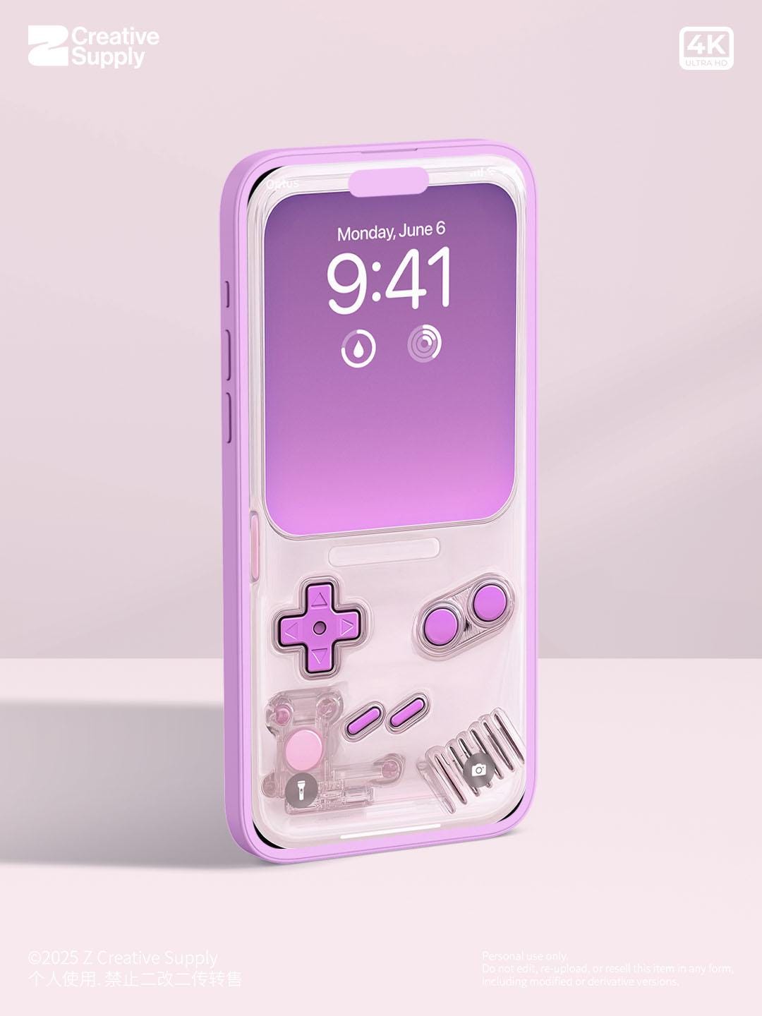 Purple Transparent Gameboy Phone Wallpaper | Minimal Y2K Retro Gamer Lock Screen | Aesthetic Pastel Digital Background