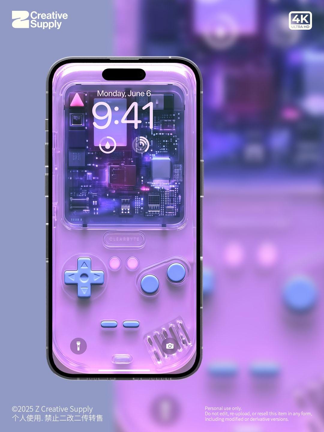 Purple Retro game console Wallpaper – Ultra-Realistic transparent Digital Art for Phone screen | Pastel  cute nostalgic gamer aesthetics
