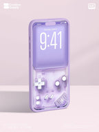 Purple Retro Gameboy Phone Wallpaper, Transparent Realistic game console circuit board Digital Art for Lock screen, Pastel y2k aesthetics